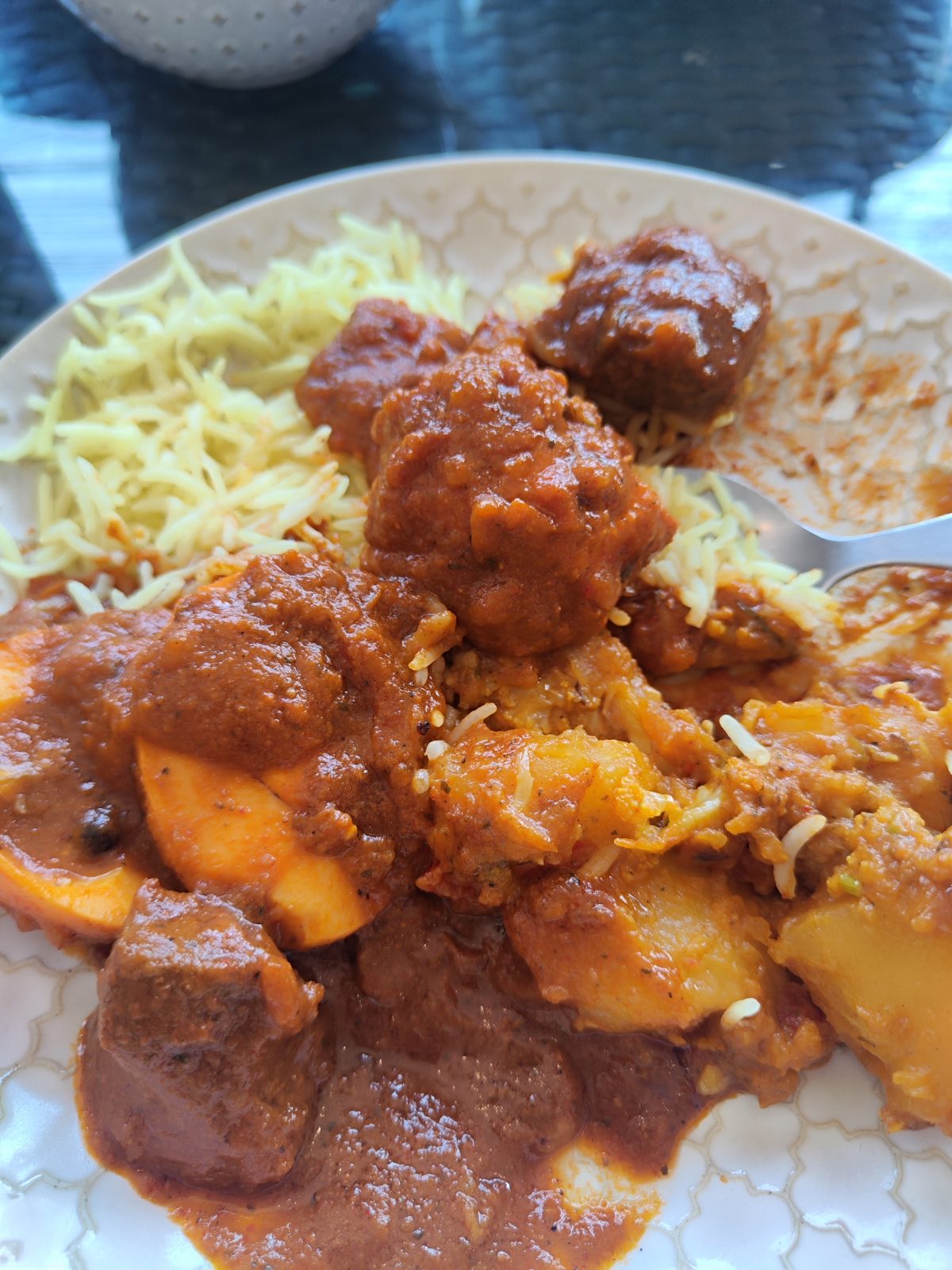Curry dishes served with rice